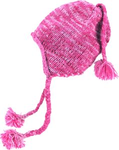Wollmütze mit Ohrenklappen, Norwegermütze, Batik Wintermütze, Bommelmütze - Pink/batik, Uni, Wolle, Mützen