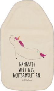 Mr. & Mrs. Panda Wärmflasche Einhorn Yoga - Weiß - Geschenk, Einhörner, Bettflasche, Einhorn Deko, Kinderwärmflasche, lustig, Wärmekissen, Unicorn, Kleine Wärmflasche