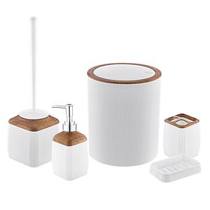 Herzberg HG-OKY5013: 5dílná koupelnová souprava - dřevěný akcent bílá