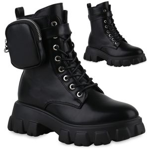 VAN HILL Damen Leicht Gefütterte Plateau Boots Zipper Profil-Sohle Schuhe 839607, Farbe: Schwarz, Größe: 39