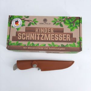 EDELFELD - Schnitzmesser Kinder ab 6 Jahre - Sicheres Taschenmesser Kinder mit Fingerschutz - Kinder Schnitzmesser für Links- & Rechtshänder, Mit Buch