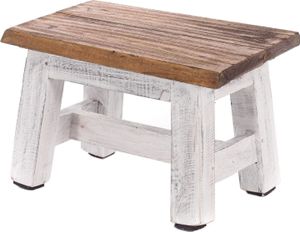 LS-LebenStil Vintage Teak Holz Fuß-Hocker Braun Weiß 30cm Tritthocker Schemel Fußbank Fußschemel Sitzhocker Badhocker Blumenhocker Pflanzenhocker