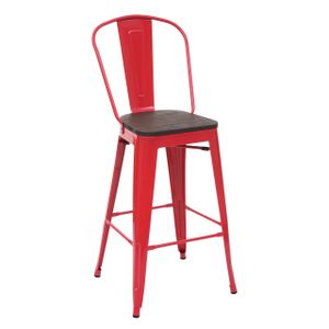 Barhocker MCW-A73 inkl. Holz-Sitzfläche, Barstuhl Tresenhocker mit Lehne, Metall Industriedesign  rot