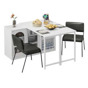 Bartisch mit ausziehbarer & drehbarer Tischplatte, Sitzplätze für 2-6, Riffglas-Schrank mit verstellbaren Regalen, zweistufigem Flaschenregal, Weiß Bartisch mit ausziehbarer & drehbarer Tischplatte, Sitzplätze für 2-6, Riffglas-Schrank mit verstellbaren Regalen, zweistufigem Flaschenregal, Weiß