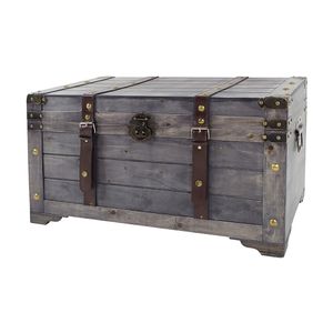 Kobolo truhlica KUBA v dizajne truhlice na poklady z dreva s kovovými a koženkovými aplikáciami sivá 70x35x38 cm - detská izba Deco Home Box veľký