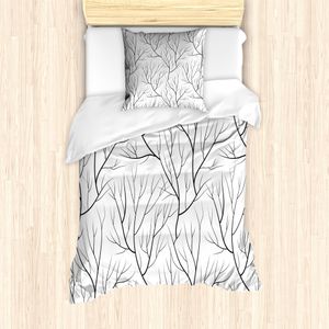 ABAKUHAUS Winter Mantele, Winter-Baum, Milbensicher Allergiker geeignet mit Kissenbezügen, 135 cm x 200 cm - 80 x 80 cm, Weiß schwarz