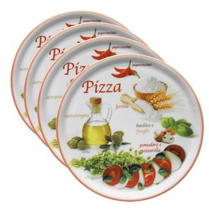 4er Set Pizzateller Napoli Red Ø 32 cm Servier-Platte XL-Teller Porzellan