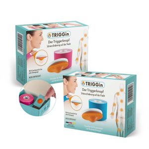 TRIGGin Triggerknopf inkl. blauem & pinkem Kinesio-Tape 2er-Set Verspannungen Faszien geschmeidig machen Durchblutung fördern Wiederverwendbar