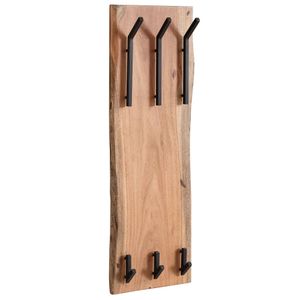 WOHNLING Design Wandgarderobe Akazie Massivholz / Metall 35,5 x 100 x 11 cm, Hakenleiste 2-Reihig Flurgarderobe Wand, Garderobe Holz