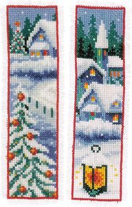 Vervaco Lesezeichen Kreuzstich Set "Winterdörfer" 2er Set, Zählmuster, 6x20cm