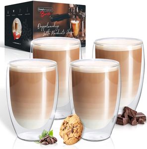 Fresh Master Latte Macchiato Gläser - Barista  für besten Genuss - 400 ml Thermo Glas Tassen Set doppelwandig I doppelwandige Kaffeegläser (4x400ml)