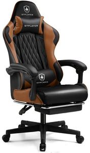 GTPLAYER Herná stolička Gamer Chair, ergonomická kancelárska stolička s podnožkou, herné kreslo s nosnosťou 150 kg, opierkou hlavy a bedrovou opierkou hnedá