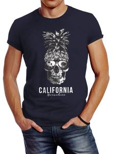 Cooles Herren T-Shirt Pineapple Skull Sonnenbrille Ananas Totenkopf Slim Fit Neverless® navy 3XL