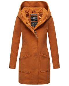 Marikoo Maikoo Stilvoller Damen Trenchcoat Wintermantel mit großer Kapuze in Wolloptik Business Design Rusty Cinnamon Gr. 36 - S