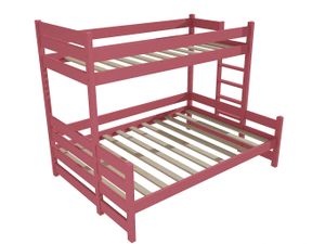 Patrová postel s rozšířeným spodním lůžkem PPS 003 (Rozměr: 90/140 x 200 cm, Umístění žebříku: vpravo, Barva dřeva: barva růžová)