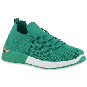 VAN HILL Damen Sportschuhe Laufschuhe Sportliche Strick Profil-Sohle Schuhe 840359, Farbe: Grün, Größe: 37