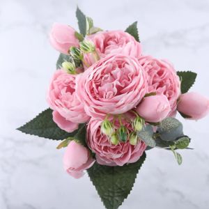 Künstliche Pflanzen, Rosen Blumenstrauß 30 cm mit Blättern, Rosa