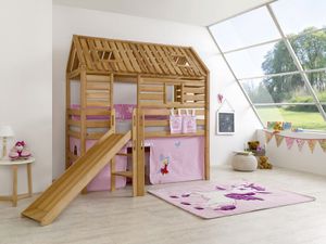 Hochbett Tom´s Hütte 1 Kinderbett Rutsche Spielbett Bett Natur Stoff Prinzessin