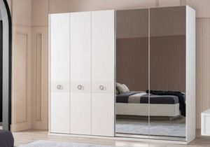 Schlafzimmer Kleiderschrank Weiß Holz Spiegel JVmoebel