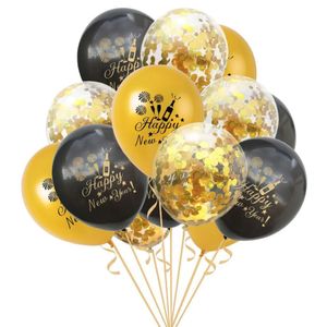 Oblique Unique Konfetti Luftballon Set Happy New Year Silvester Neujahr 15 Stk. gold schwarz
