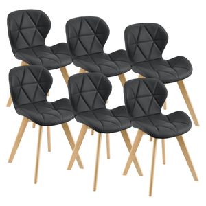 Židle do jídelny Älmhult Sada 6 židlí 81x57 cm Buková židle z umělé kůže Židle do obývacího pokoje Kuchyňská židle černá