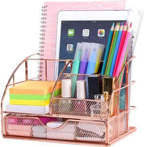 Kinder Schreibtisch Organizer Tischorganizer mit Stiftablagen/Stifthalter und Schublade Utensilienschalen aus Metall Netz