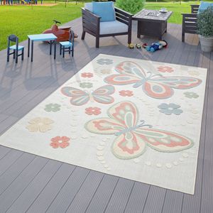 Kinderzimmer Outdoor Teppich Kinder Spielteppich Schmetterlinge Design Bunt Größe 160x220 cm