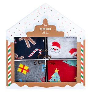 4x Socken von SOXO - Weihnachtsgeschenkidee - Lustige Verpackung - Größe: 35-40