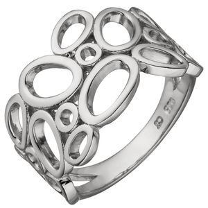 Ring Damenring mit "O" Muster aus 925 Silber rhodiniert 13,6mm breit Fingerring,Innenumfang 62mm  Ø19.7mm