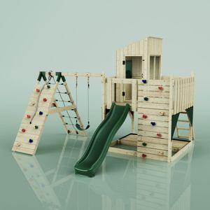 POLAR PLAY Spielturm mit Spielhaus aus Holz mit Acryglas | Outdoor Klettergerüst mit Kinderschaukel und Wellenrutsche, Ausführung: Kinderschaukel