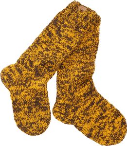 Handgestrickte Schafwollsocken, Haussocken, Nepal Socken - Gelb/braun, Unisex, Wolle, Größe: M (39-41)