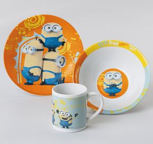 p: raňajková súprava "Minions", porcelán, biela, 8,5 x 19,5 x 25 cm, 3 kusy