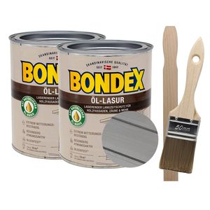 Bondex Öl-Lasur mit Pinsel und Rührstab 2 x 0,75l - metallic grau