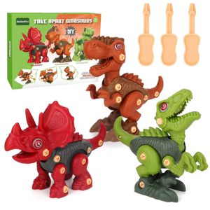 BeebeeRun Dinosaurier Montage Spielzeug, 3 Stück Dino DIY Spielzeug set mit Schrauben, Tyrannosaurus, Velociraptor und Triceratops für Kinder Jungen Mädchen ab 3 Jahren