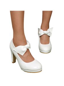 Damen Mary Jane Pumps Kleiderschuhe Knöchelriemen Runde Zehe Blockabsatz Schuhe Casual Heels Weiß,Größe:EU 38