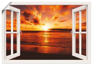 idizimage: Fensterblick - Schöner tropischer Sonnenuntergang am Strand, Produkt:Poster, Größe (HxB):70x100 cm / Poster