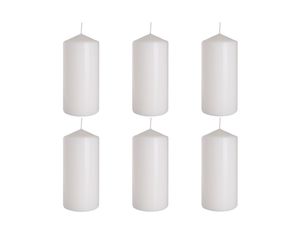 6 Stück BISPOL Stumpenkerzen Säulenkerzen Blockkerzen Weiß, Durchmesser 7 cm, Höhe 15 cm, geruchsneutral, lange Brenndauer 66h, Set 6 Stück