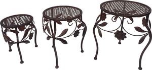 Hocker Set 3tlg. Gartendeko Eisenhocker Pflanzenständer Blumenhocker braun Antik