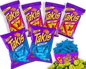 Takis Chips Box - 2x Takis Blue Heat 92g und 4x Takis Fuego 56g - Chips Grosspackung Chips scharf (Pack von 6) - Blaue Takis und Takis Fuego