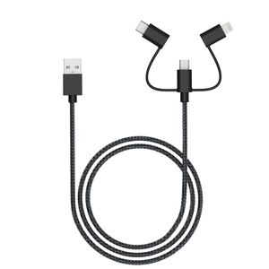 3-in-1  Micro USB Ladekabel und Synchronisationskabel Datenkabel Schnellladegerät  | Apple MFi Certified | USB Micro & Type-C & Lightning-Anschluss Blitzanschluss | - 1,0 M (Schwarz-Nylon)