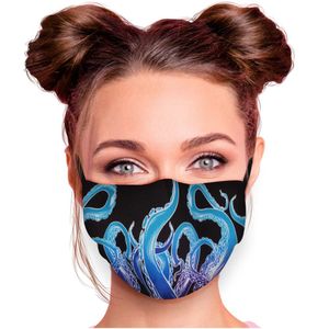Mundschutz Maske in verschiedenen Farben Stoffmaske mit Motiv Mund- Nasenschutz mit wechselbarem Filter einstellbare Ohrbügel, Modell wählen:Tentakel Blau