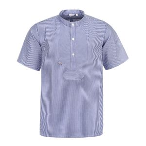 modAS Unisex Fischerhemd Sommer Kurzarm-Shirt mit Stehkragen - Gestreiftes Hemd im Finkenwerder-Stil in Marine-Weiß Größe Damen 46 – Herren 52