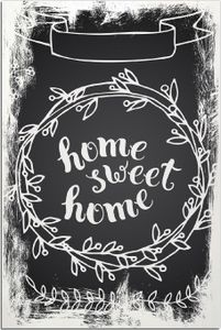 Kunstdrucke Wandbilder Holz in : Brillante Farben, Größe 60 x 90 cm Motiv Home sweet Home  Weiß auf Schwarz