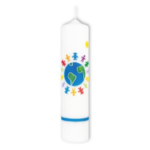 Fritz Cox Taufkerze "Kinder der Welt" 25x6cm | RAL-Qualitätskerze | in Deutschland gefertigt | tolles Geschenk zur Geburt oder Taufe |
