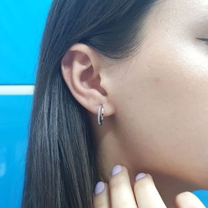 Double Creole Diamanten Brillant-Schliff Ohrringe 14 Karat Weißgold