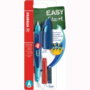 Ergonomischer Schulfüller für Rechtshänder mit Standard-Feder M - STABILO EASYbirdy in mitternachtsblau/azur - Einzelstift - Schreibfarbe blau (löschbar) - inklusive Patrone und Einstellwerkzeug