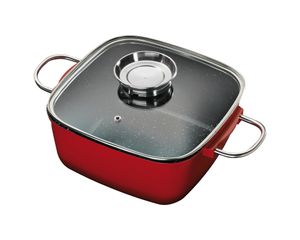 24x24cm KING® Bräter Aluguss mit Glasdeckel und Aromaknopf / Farbe: Rot / Keramikbeschichtung Innen: FUSION®