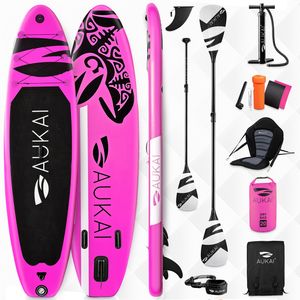 Aukai® Stand Up Paddle Board 320cm "Ocean" 2in1 mit Kajak Sitz SUP Surfboard aufblasbar + Paddel Surfbrett Paddling Paddelboard - pink