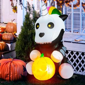 COSTWAY 150 cm Aufblasbare Halloween-Dekoration, Skelett-Einhorn mit Kürbis, Inkl. LED-Lichtern, 4 Erdspießen & 2 Seilen, Feiertagsdekoration für Garten, Rasen, Party, In- & Outdoor