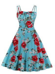 50s retro Flower Swing Sommer Kleid , Größe:XXL, Farbe:hellblau